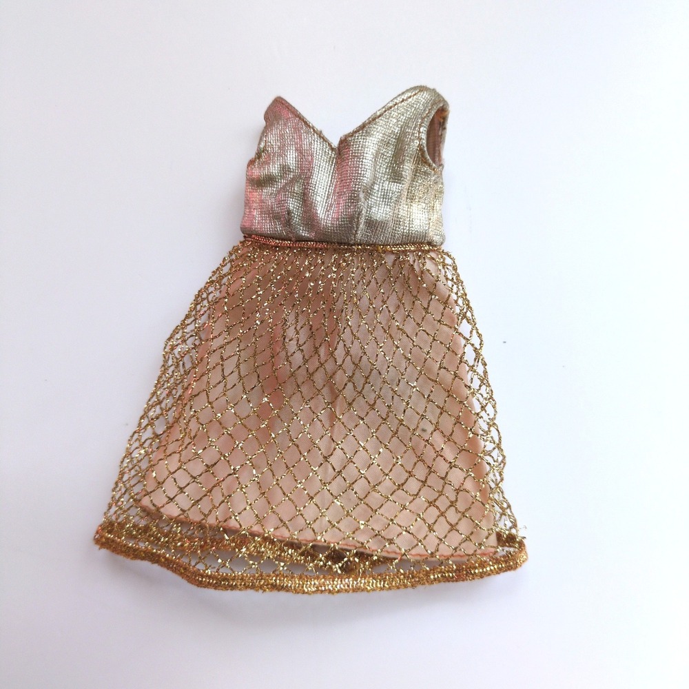 Vtg 60s Barbie Francie #1222 Gold Rush Clothing Outfit‎ - Dress Gold Pink Mesh